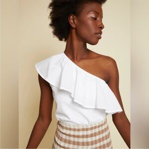 NATION LTD Noella one shoulder white Peruvian cotton tank top
